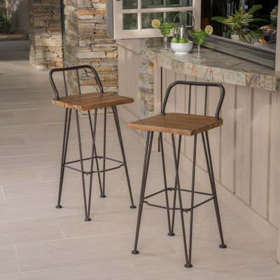 Loya Metal Outdoor Stool Set of 2 Union Rustic